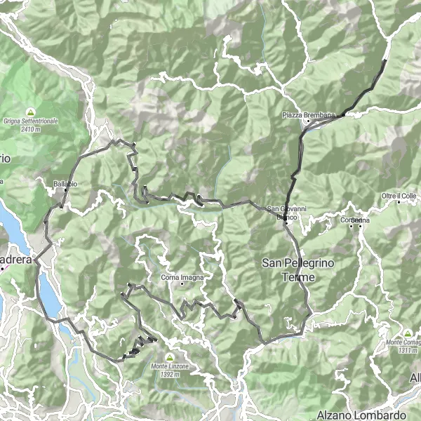 Karten-Miniaturansicht der Radinspiration "Hügeliges Straßenradfahren in der Lombardei" in Lombardia, Italy. Erstellt vom Tarmacs.app-Routenplaner für Radtouren