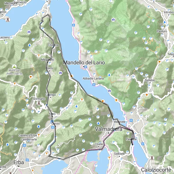 Mapa miniatúra "Cyklistická trasa okolo Pescate cez Civate a Lecco" cyklistická inšpirácia v Lombardia, Italy. Vygenerované cyklistickým plánovačom trás Tarmacs.app