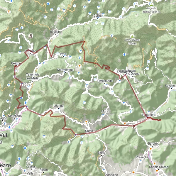 Miniatuurkaart van de fietsinspiratie "Gravel Ontdekkingstocht naar Vestone" in Lombardia, Italy. Gemaakt door de Tarmacs.app fietsrouteplanner