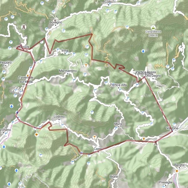 Miniatua del mapa de inspiración ciclista "Ruta de ciclismo de gravilla a través de Pezzaze y Casto" en Lombardia, Italy. Generado por Tarmacs.app planificador de rutas ciclistas