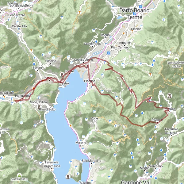 Zemljevid v pomanjšavi "Okrog Pezzaze - Lombardija, Italija" kolesarske inspiracije v Lombardia, Italy. Generirano z načrtovalcem kolesarskih poti Tarmacs.app