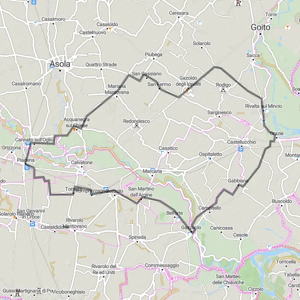 Karten-Miniaturansicht der Radinspiration "Rundtour um Acquanegra sul Chiese" in Lombardia, Italy. Erstellt vom Tarmacs.app-Routenplaner für Radtouren