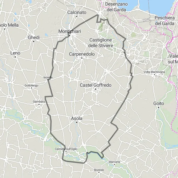 Map miniature of "Piadena - Solferino Loop" cycling inspiration in Lombardia, Italy. Generated by Tarmacs.app cycling route planner
