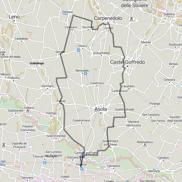 Karten-Miniaturansicht der Radinspiration "Rundtour von Piadena nach Castelfranco d'Oglio" in Lombardia, Italy. Erstellt vom Tarmacs.app-Routenplaner für Radtouren