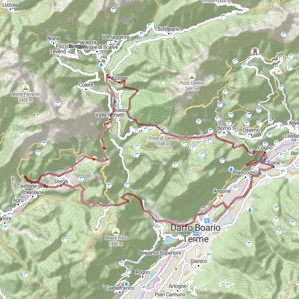 Map miniature of "Monticolo to Cogno Gravel Route" cycling inspiration in Lombardia, Italy. Generated by Tarmacs.app cycling route planner