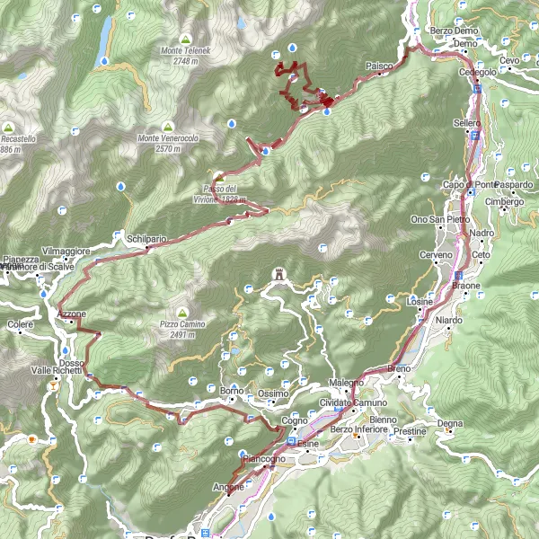 Mapa miniatúra "Gravel do okolia Piamborno" cyklistická inšpirácia v Lombardia, Italy. Vygenerované cyklistickým plánovačom trás Tarmacs.app