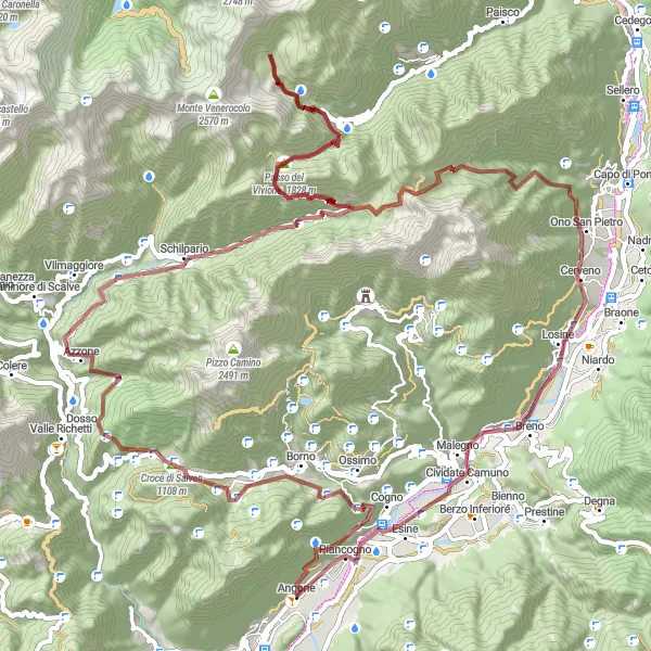 Kartminiatyr av "Angone till Piancogno via Monte i Colli" cykelinspiration i Lombardia, Italy. Genererad av Tarmacs.app cykelruttplanerare