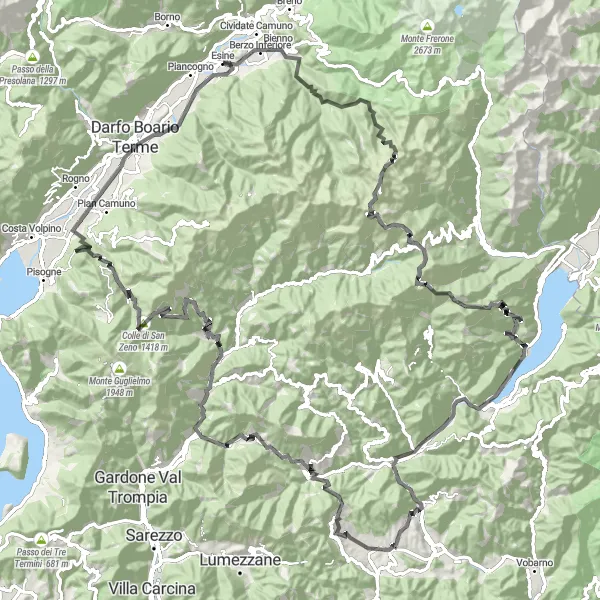Zemljevid v pomanjšavi "Zahteven gorski vzpon okoli Lombardije" kolesarske inspiracije v Lombardia, Italy. Generirano z načrtovalcem kolesarskih poti Tarmacs.app
