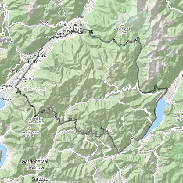 Zemljevid v pomanjšavi "Piancogno - Vestone - Piancogno" kolesarske inspiracije v Lombardia, Italy. Generirano z načrtovalcem kolesarskih poti Tarmacs.app