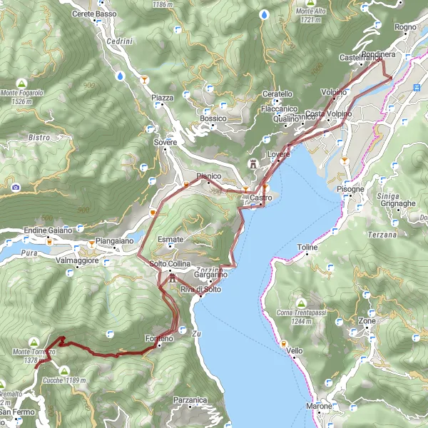 Miniaturní mapa "Gravelový okruh Monte Quaglia" inspirace pro cyklisty v oblasti Lombardia, Italy. Vytvořeno pomocí plánovače tras Tarmacs.app