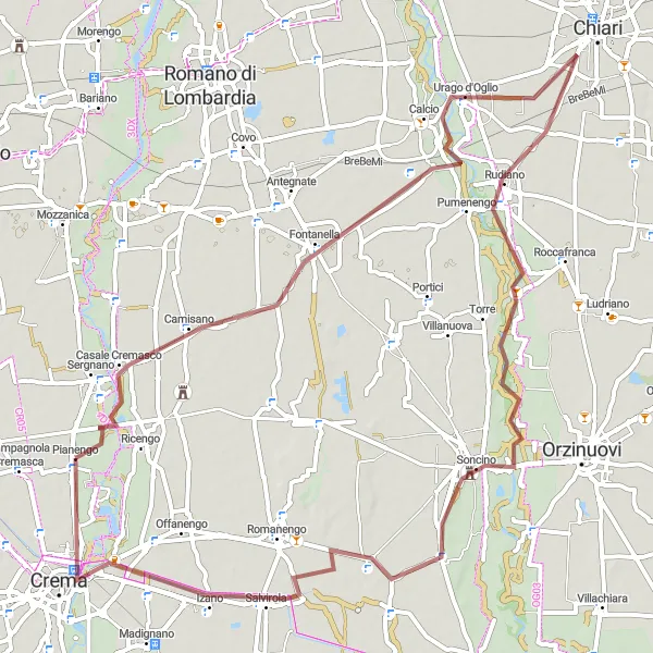 Miniatura mapy "Trasa Gravel od Pianengo do Crema" - trasy rowerowej w Lombardia, Italy. Wygenerowane przez planer tras rowerowych Tarmacs.app