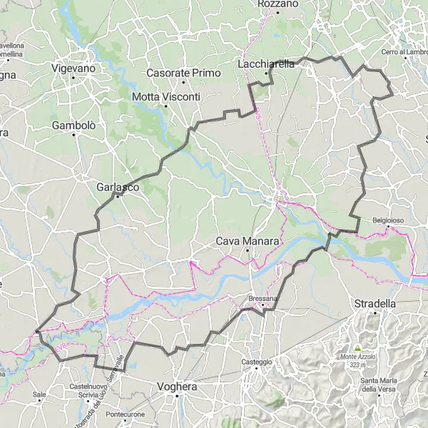Miniature de la carte de l'inspiration cycliste "La Grande Boucle de Verrua Po" dans la Lombardia, Italy. Générée par le planificateur d'itinéraire cycliste Tarmacs.app