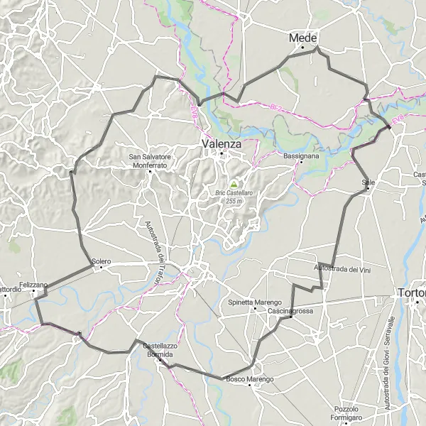 Miniatua del mapa de inspiración ciclista "Ruta Escénica a Mirabello Monferrato" en Lombardia, Italy. Generado por Tarmacs.app planificador de rutas ciclistas