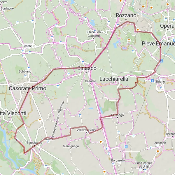 Miniatuurkaart van de fietsinspiratie "Gravelroute rondom Pieve Emanuele" in Lombardia, Italy. Gemaakt door de Tarmacs.app fietsrouteplanner