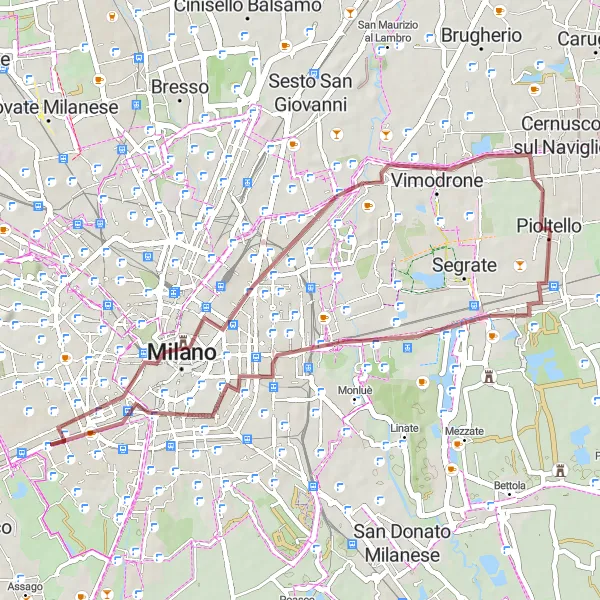 Miniaturní mapa "Trasa okolo Pioltella" inspirace pro cyklisty v oblasti Lombardia, Italy. Vytvořeno pomocí plánovače tras Tarmacs.app
