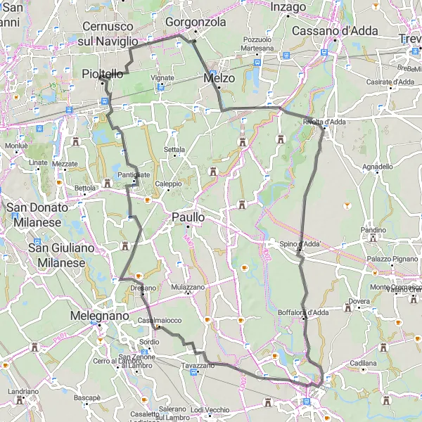 Miniatura della mappa di ispirazione al ciclismo "Pedalata Panoramica a Castellanza e dintorni" nella regione di Lombardia, Italy. Generata da Tarmacs.app, pianificatore di rotte ciclistiche