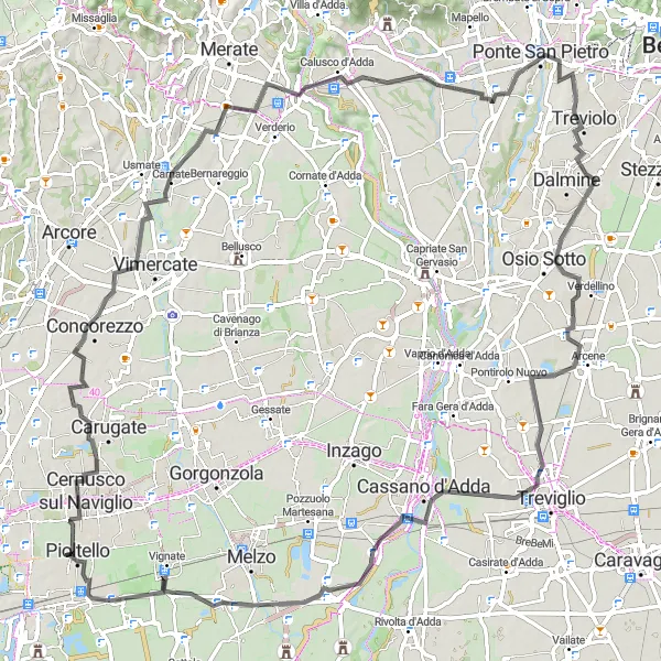 Miniaturní mapa "Road Vrcholy Lombardie" inspirace pro cyklisty v oblasti Lombardia, Italy. Vytvořeno pomocí plánovače tras Tarmacs.app