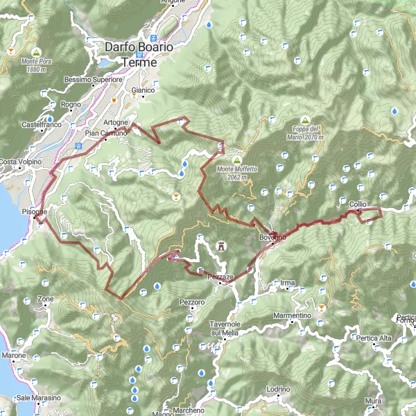 Miniaturní mapa "Gravel Bike Route: Artogne to Pontasio" inspirace pro cyklisty v oblasti Lombardia, Italy. Vytvořeno pomocí plánovače tras Tarmacs.app