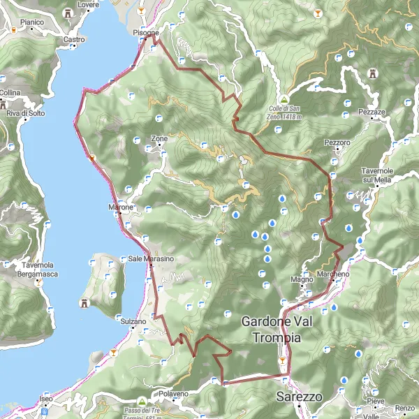 Miniatuurkaart van de fietsinspiratie "Verken de natuur rond Pisogne en Gardone Val Trompia" in Lombardia, Italy. Gemaakt door de Tarmacs.app fietsrouteplanner