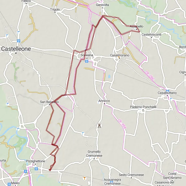 Kartminiatyr av "Äventyrlig Grusväg Av Pizzighettone" cykelinspiration i Lombardia, Italy. Genererad av Tarmacs.app cykelruttplanerare