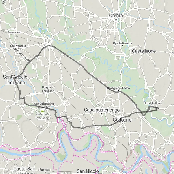 Map miniature of "Lodi and Beyond" cycling inspiration in Lombardia, Italy. Generated by Tarmacs.app cycling route planner