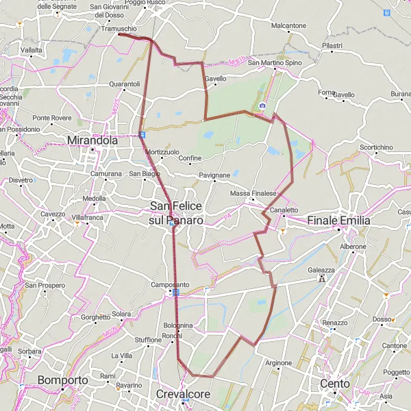 Karten-Miniaturansicht der Radinspiration "Rundweg von Poggio Rusco nach Tramuschio" in Lombardia, Italy. Erstellt vom Tarmacs.app-Routenplaner für Radtouren