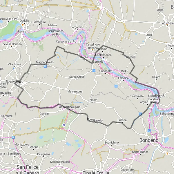 Karten-Miniaturansicht der Radinspiration "Roadbike-Route von Poggio Rusco nach San Martino Spino" in Lombardia, Italy. Erstellt vom Tarmacs.app-Routenplaner für Radtouren
