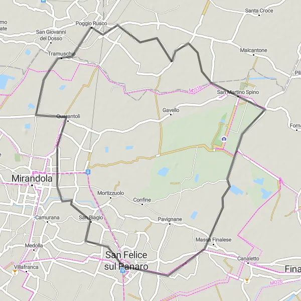 Kartminiatyr av "Koselig 55 km veirute til San Martino Spino" sykkelinspirasjon i Lombardia, Italy. Generert av Tarmacs.app sykkelrutoplanlegger