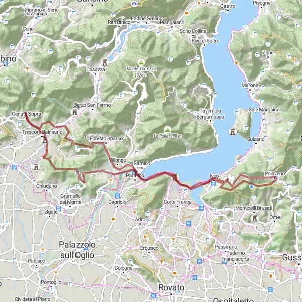 Miniatura della mappa di ispirazione al ciclismo "Gravel tra Iseo e Passo dei Tre Termini" nella regione di Lombardia, Italy. Generata da Tarmacs.app, pianificatore di rotte ciclistiche