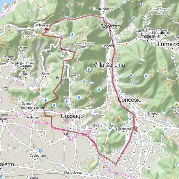 Kartminiatyr av "Grusvei til Monte Faeto" sykkelinspirasjon i Lombardia, Italy. Generert av Tarmacs.app sykkelrutoplanlegger