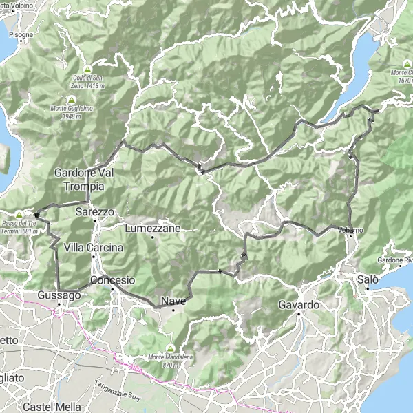 Miniatura della mappa di ispirazione al ciclismo "Tour in Bicicletta dei Laghi Lombardi" nella regione di Lombardia, Italy. Generata da Tarmacs.app, pianificatore di rotte ciclistiche