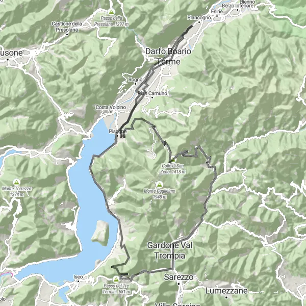 Miniature de la carte de l'inspiration cycliste "Circuit des Vallées" dans la Lombardia, Italy. Générée par le planificateur d'itinéraire cycliste Tarmacs.app