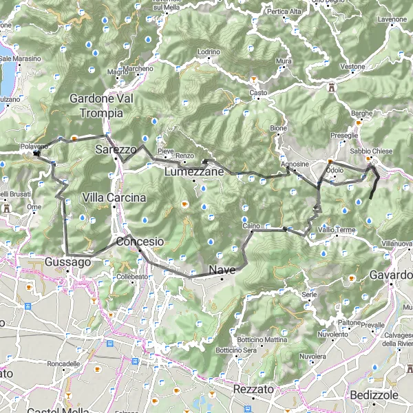 Miniatura della mappa di ispirazione al ciclismo "Scopri i panorami di Bovezzo e la Passo della Forcella" nella regione di Lombardia, Italy. Generata da Tarmacs.app, pianificatore di rotte ciclistiche