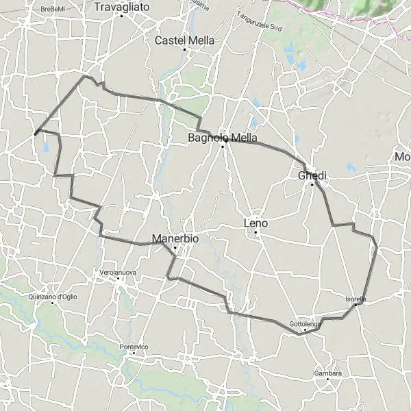 Map miniature of "Ghedi and Bassano Bresciano Loop" cycling inspiration in Lombardia, Italy. Generated by Tarmacs.app cycling route planner