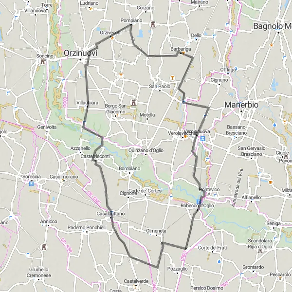 Miniature de la carte de l'inspiration cycliste "Exploration des plaines de Lombardie" dans la Lombardia, Italy. Générée par le planificateur d'itinéraire cycliste Tarmacs.app