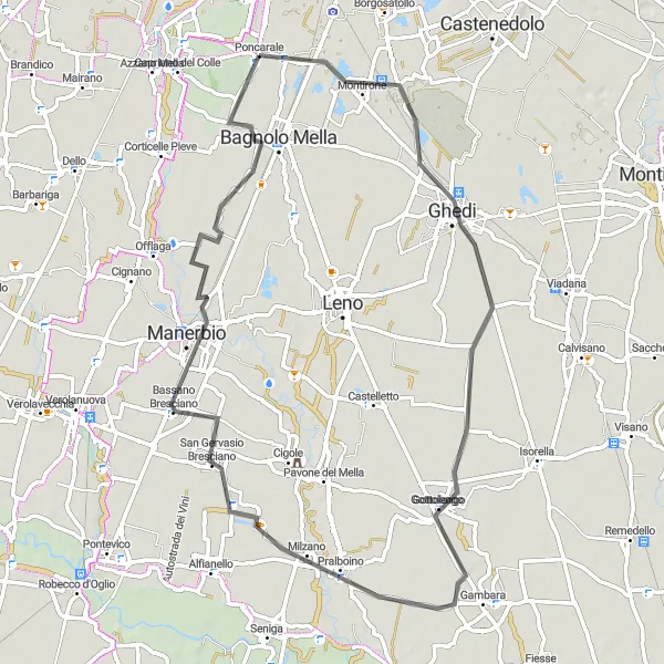 Miniatura della mappa di ispirazione al ciclismo "Tour tra i borghi di Brescia" nella regione di Lombardia, Italy. Generata da Tarmacs.app, pianificatore di rotte ciclistiche