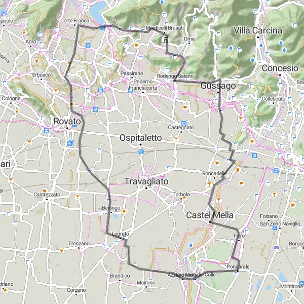 Kartminiatyr av "Landsvägsresa till Poncarale" cykelinspiration i Lombardia, Italy. Genererad av Tarmacs.app cykelruttplanerare