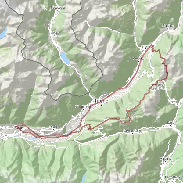 Mapa miniatúra "Gravel Ruta cez Monte Padrio a Passo del Mortirolo" cyklistická inšpirácia v Lombardia, Italy. Vygenerované cyklistickým plánovačom trás Tarmacs.app