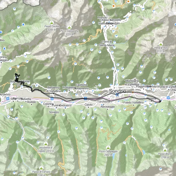 Miniatuurkaart van de fietsinspiratie "Verkenning van Valtellina" in Lombardia, Italy. Gemaakt door de Tarmacs.app fietsrouteplanner