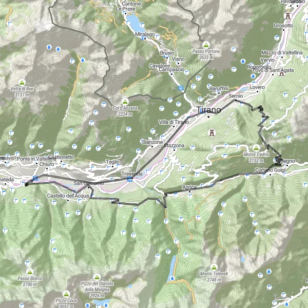 Mapa miniatúra "Okruh cez Monte Padrio a Passo dell'Aprica" cyklistická inšpirácia v Lombardia, Italy. Vygenerované cyklistickým plánovačom trás Tarmacs.app
