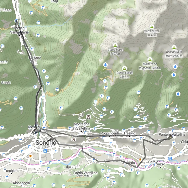 Miniaturní mapa "Cyklistická trasa okolo Ponte in Valtellina" inspirace pro cyklisty v oblasti Lombardia, Italy. Vytvořeno pomocí plánovače tras Tarmacs.app