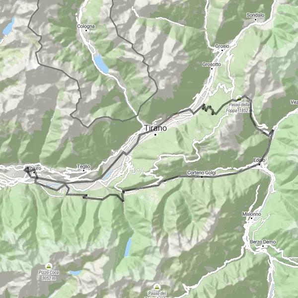 Miniatua del mapa de inspiración ciclista "Aventura en Bicicleta alrededor de Valtellina" en Lombardia, Italy. Generado por Tarmacs.app planificador de rutas ciclistas