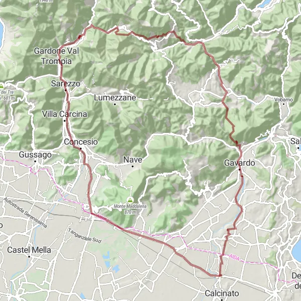 Zemljevid v pomanjšavi "Raziskovanje Colle Cidneo in Nozza" kolesarske inspiracije v Lombardia, Italy. Generirano z načrtovalcem kolesarskih poti Tarmacs.app
