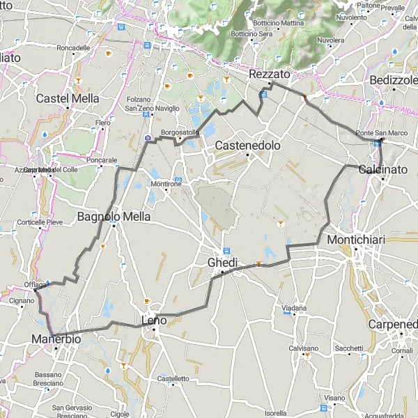 Miniature de la carte de l'inspiration cycliste "Escapade à Offlaga" dans la Lombardia, Italy. Générée par le planificateur d'itinéraire cycliste Tarmacs.app