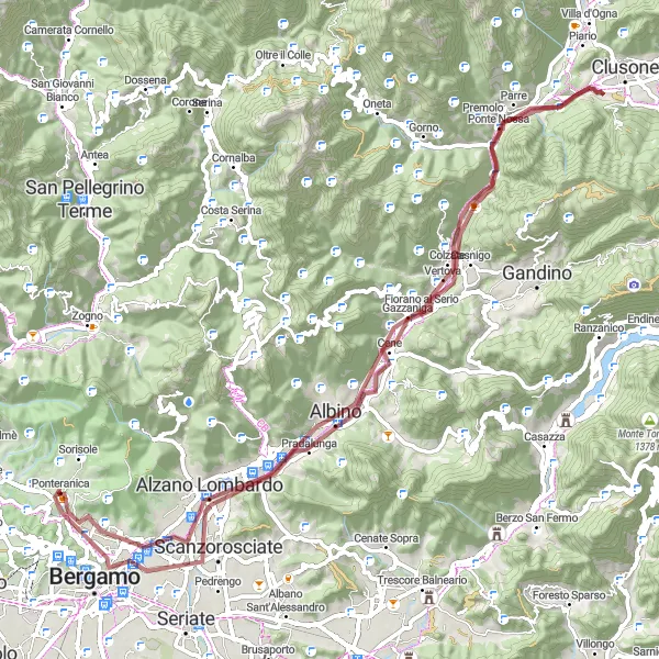 Miniatura della mappa di ispirazione al ciclismo "Giro in Gravel da Ponteranica a Alzano Lombardo" nella regione di Lombardia, Italy. Generata da Tarmacs.app, pianificatore di rotte ciclistiche