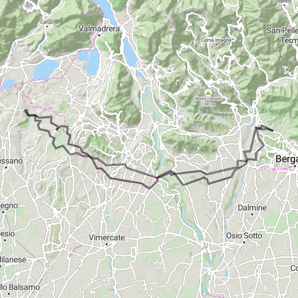 Miniaturní mapa "Road Bike výlet kolem Ponteranicy" inspirace pro cyklisty v oblasti Lombardia, Italy. Vytvořeno pomocí plánovače tras Tarmacs.app