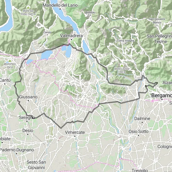 Miniatura della mappa di ispirazione al ciclismo "Giro panoramico Ponteranica - Roccolone" nella regione di Lombardia, Italy. Generata da Tarmacs.app, pianificatore di rotte ciclistiche