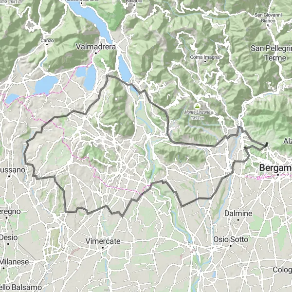 Kartminiatyr av "Opplev det naturskjønne Lombardia" sykkelinspirasjon i Lombardia, Italy. Generert av Tarmacs.app sykkelrutoplanlegger