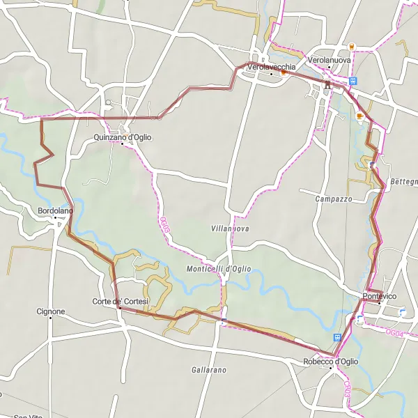 Miniatua del mapa de inspiración ciclista "Ruta de Verolavecchia y Bettegno" en Lombardia, Italy. Generado por Tarmacs.app planificador de rutas ciclistas