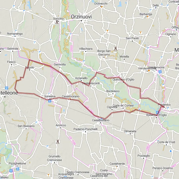 Kartminiatyr av "Gruskjøretur langs elven" sykkelinspirasjon i Lombardia, Italy. Generert av Tarmacs.app sykkelrutoplanlegger